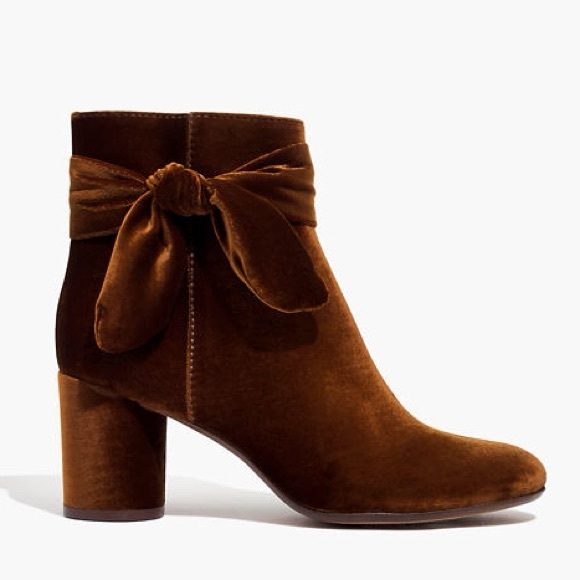 Madewell Shoes - Madewelll Esme Bow Boot In Velvet SZ Burnished Cedar Brown Ankle holiday